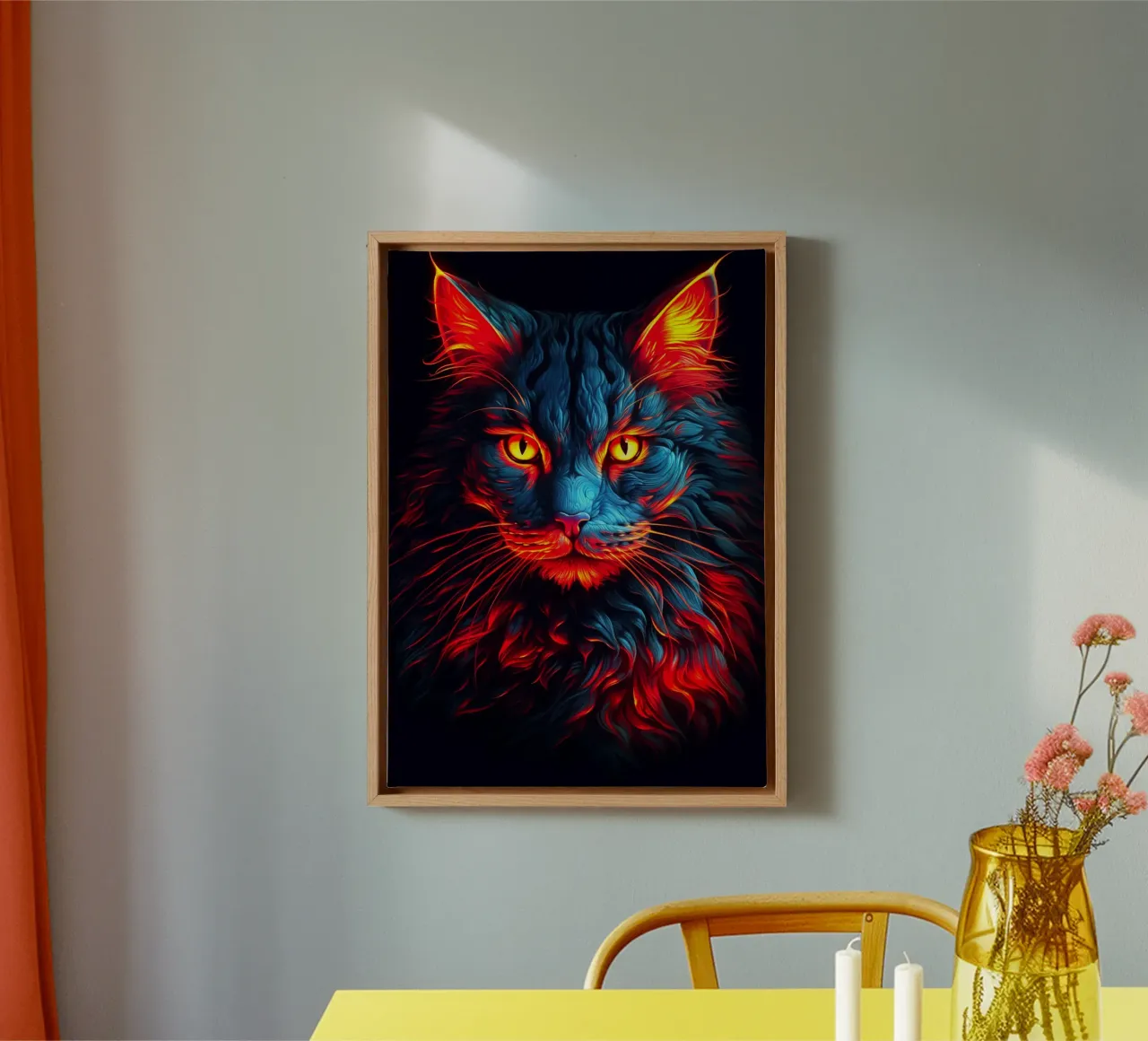 Neon Kat canvas met Baklijst van Stellar Creative