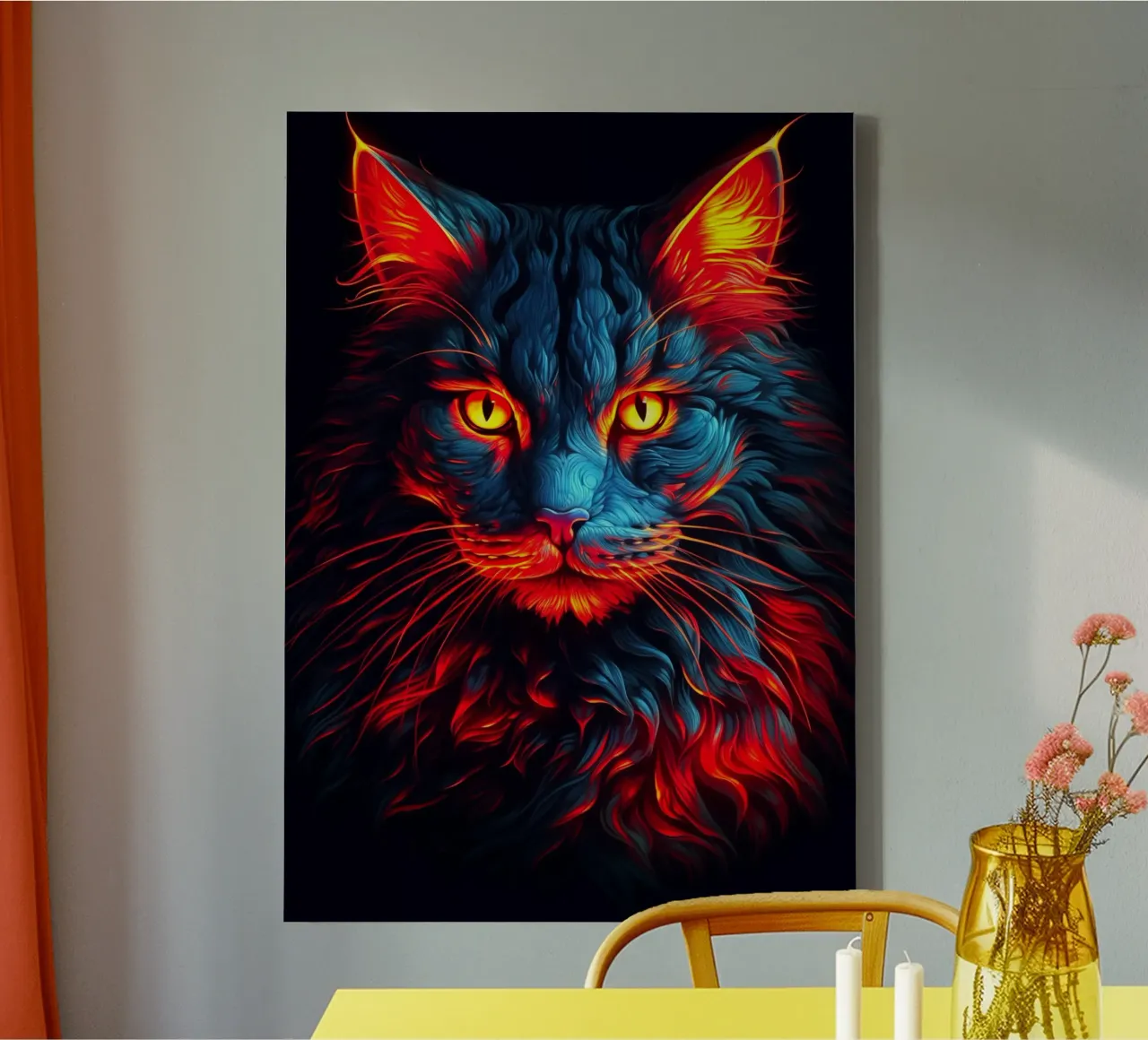 Neon Kat canvas met Baklijst van Stellar Creative