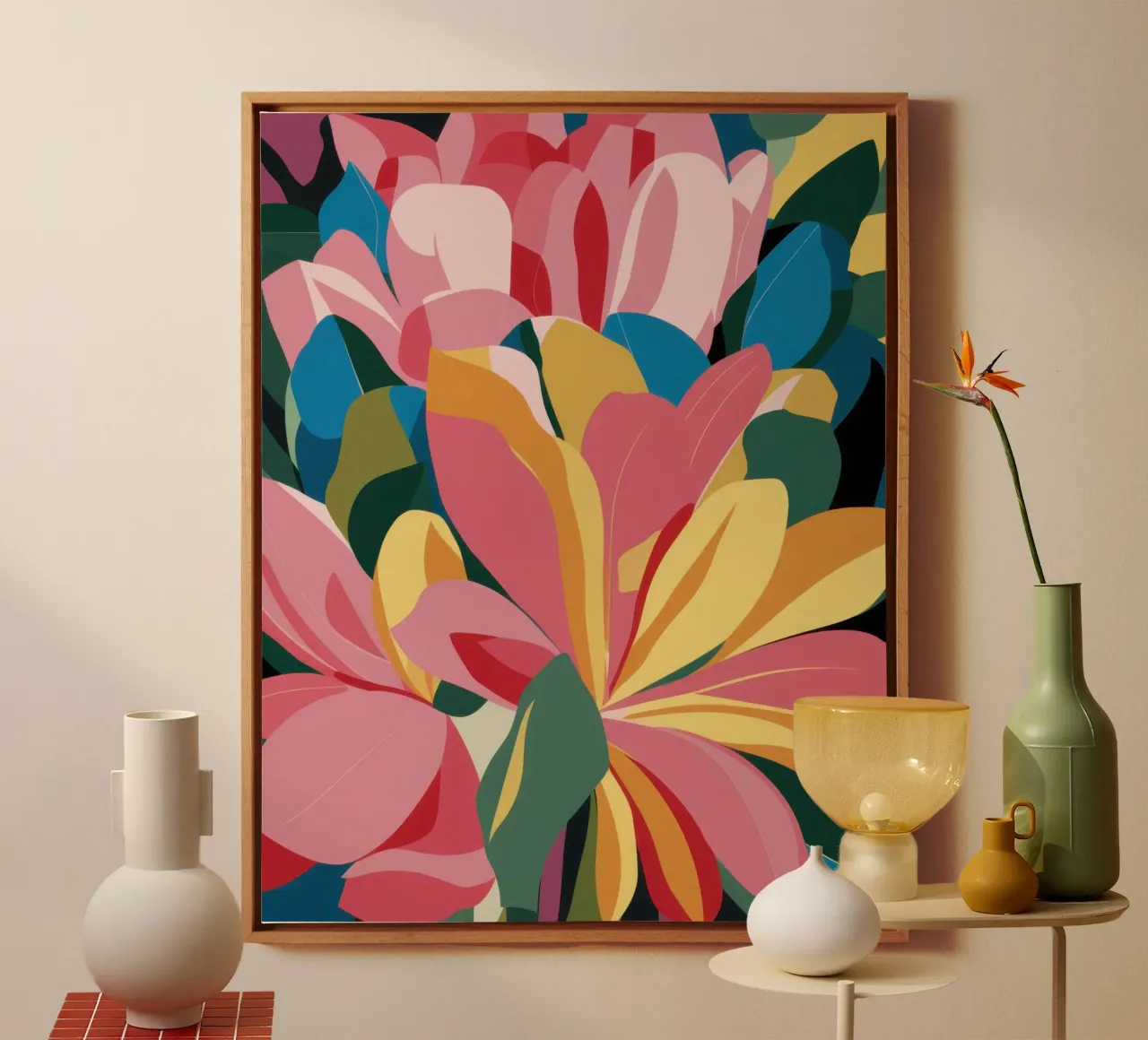 Abstract Petal Bloom canvas with Floater frame by Echo Saber