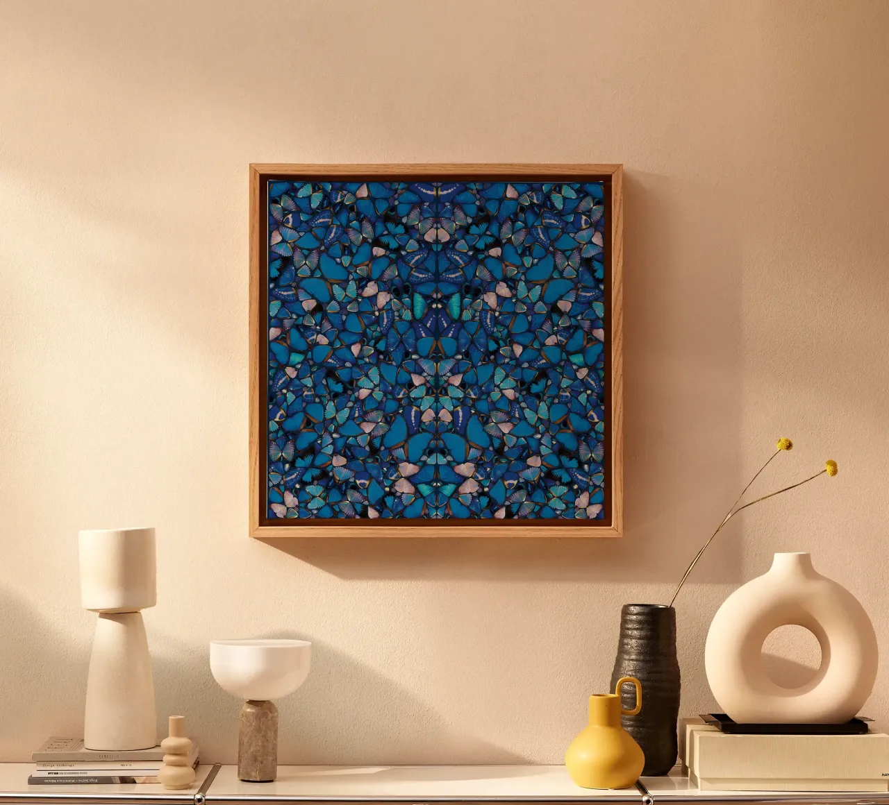 Damien Hirst - Stampa farfalla blu tela con Cornice a cassetta da Romeyoprints