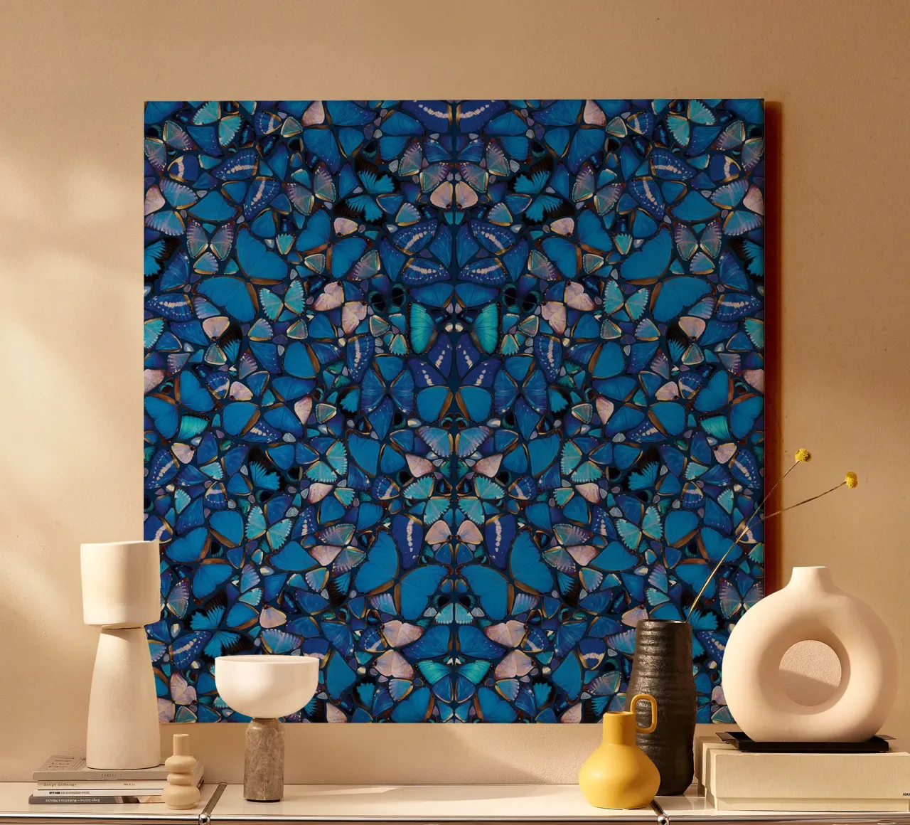Damien Hirst - Stampa farfalla blu tela con Cornice a cassetta da Romeyoprints