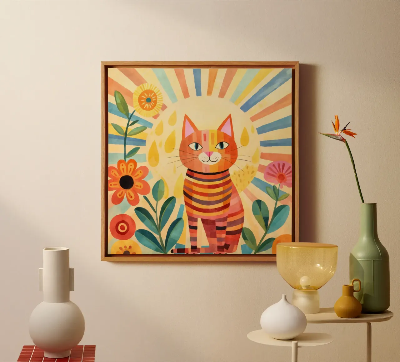 Gatto felice Vita felice tela con Cornice a cassetta da Andrea Haase Animal Love