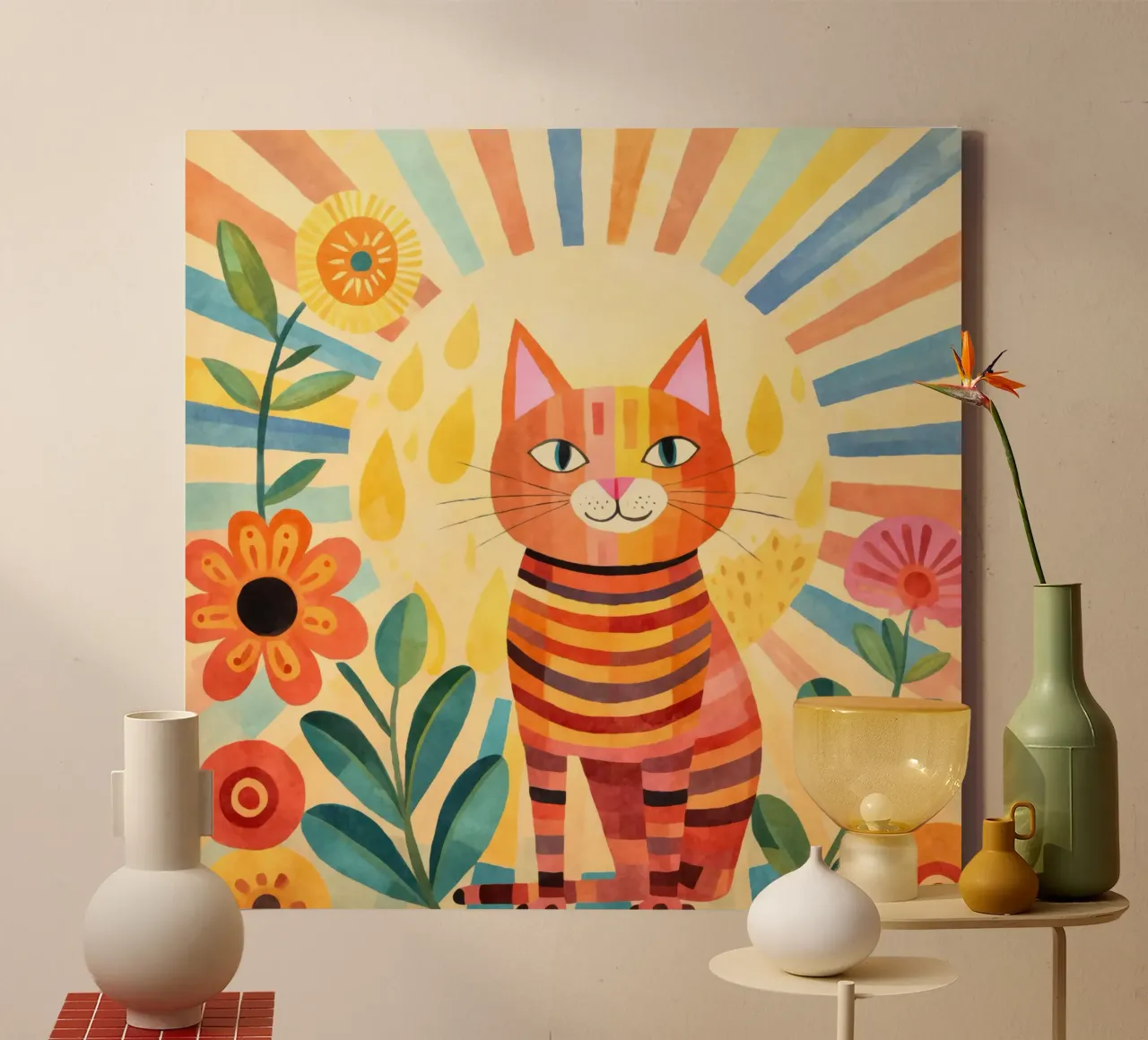 Gatto felice Vita felice tela con Cornice a cassetta da Andrea Haase Animal Love