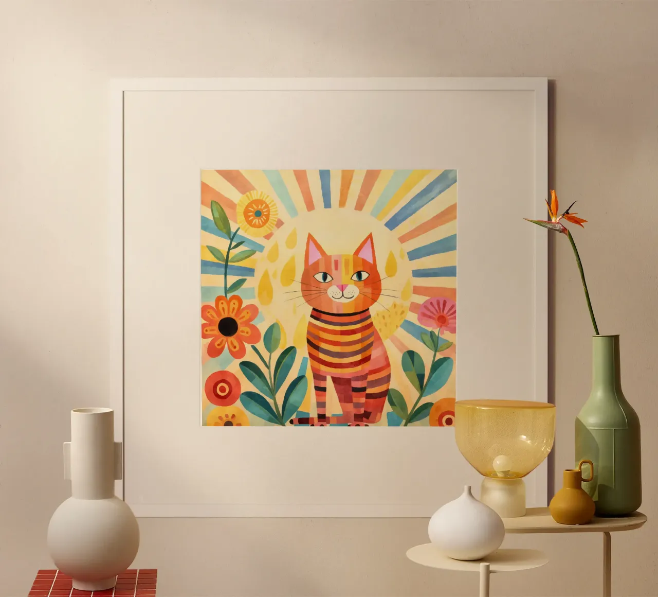 Gatto felice Vita felice poster con telaio in plastica da Andrea Haase Animal Love