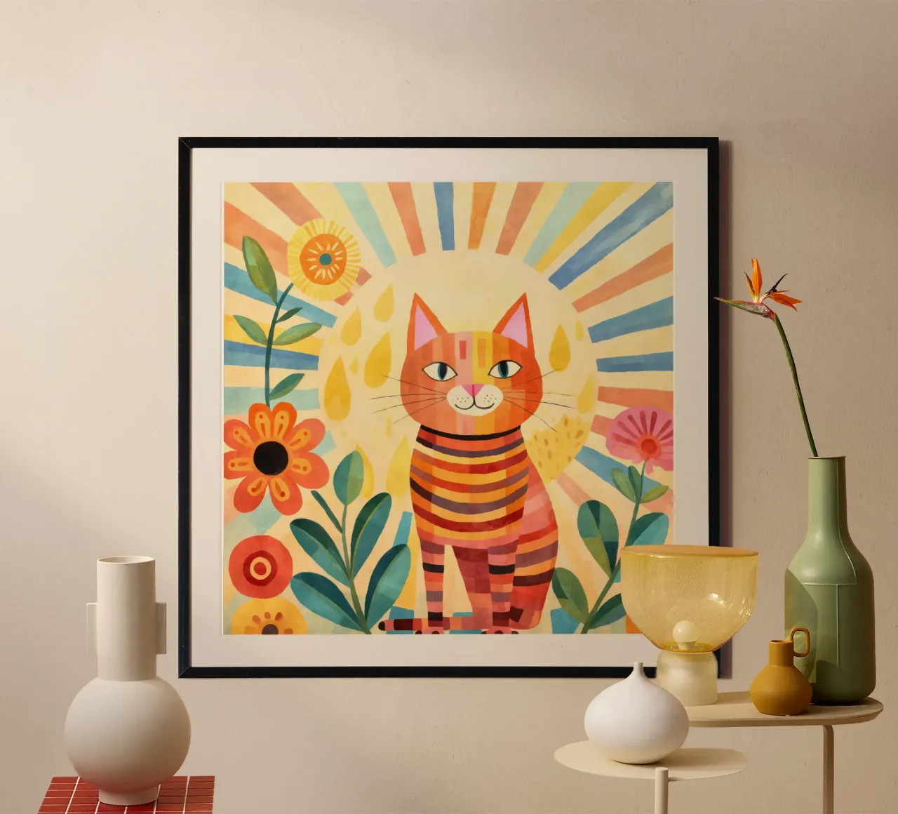 Gatto felice Vita felice poster con telaio in plastica da Andrea Haase Animal Love
