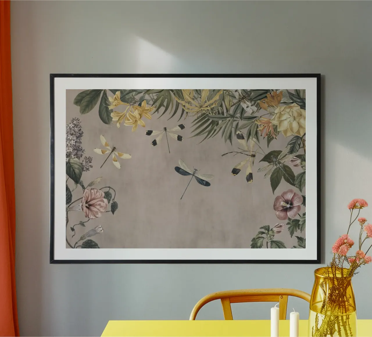 Prato dei fiori di libellula poster con telaio in alluminio da Andrea Haase Vintage World