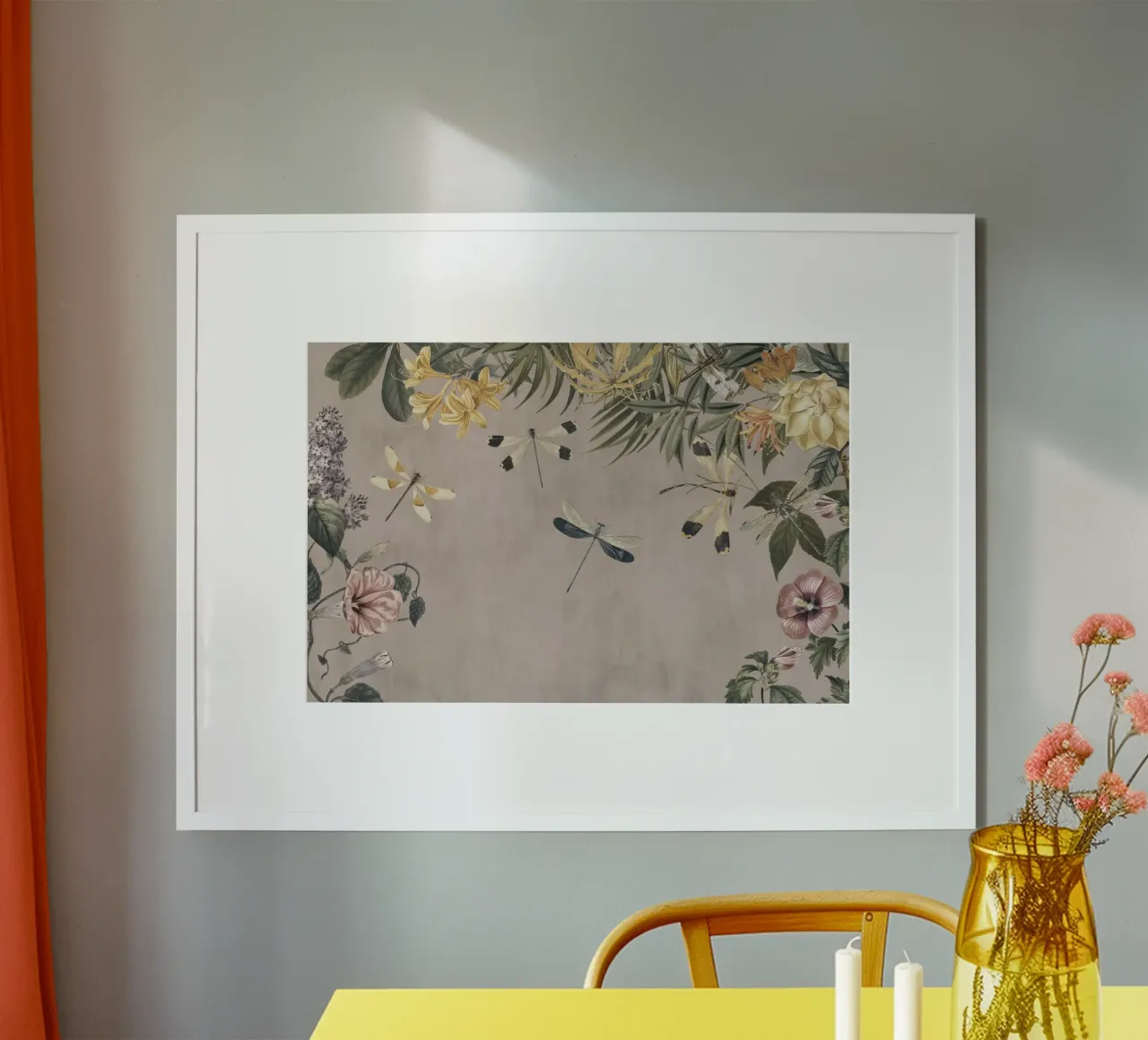 Prato dei fiori di libellula poster con telaio in alluminio da Andrea Haase Vintage World