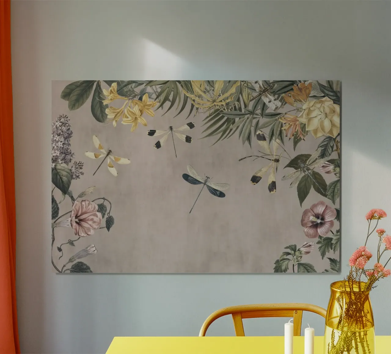 Prato dei fiori di libellula poster con telaio in alluminio da Andrea Haase Vintage World
