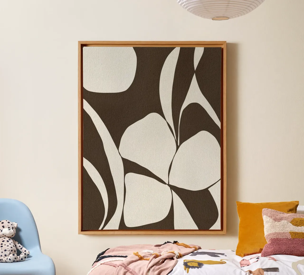 Muted Petals I by Shatha Dafai canvas with Floater frame by Linda Richardson