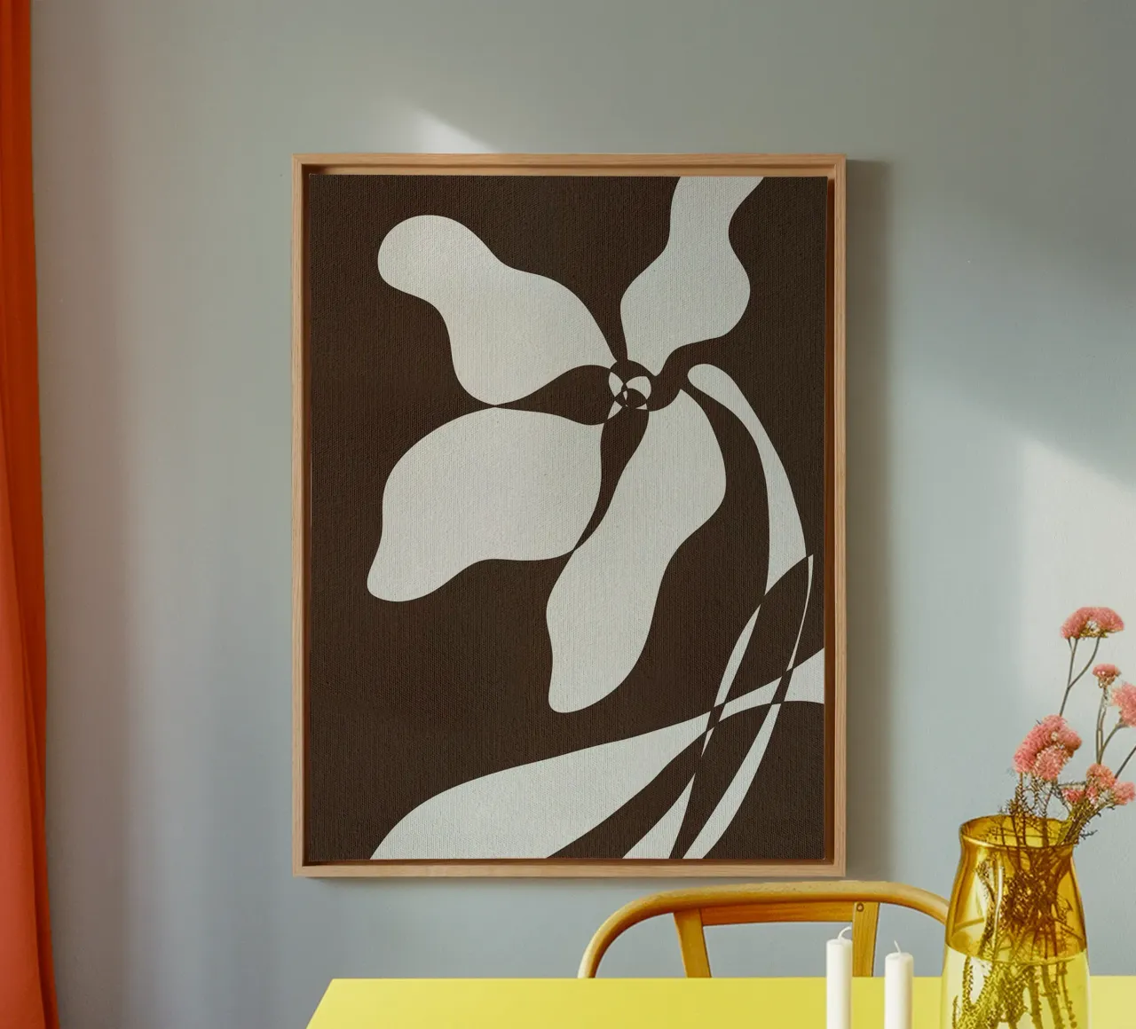 Muted Petals V by Shatha Dafai canvas with Floater frame by Linda Richardson