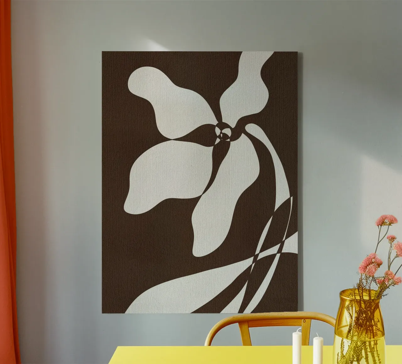 Muted Petals V by Shatha Dafai canvas with Floater frame by Linda Richardson