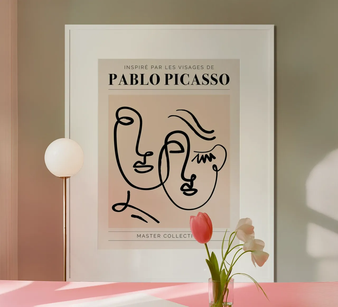 Pablo Picasso - Ispirato ai volti II poster con telaio in alluminio da Linda Richardson