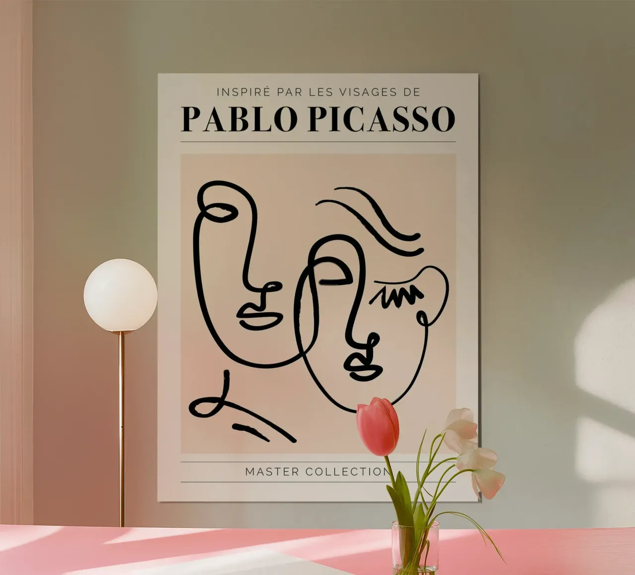 Pablo Picasso - Ispirato ai volti II poster con telaio in alluminio da Linda Richardson
