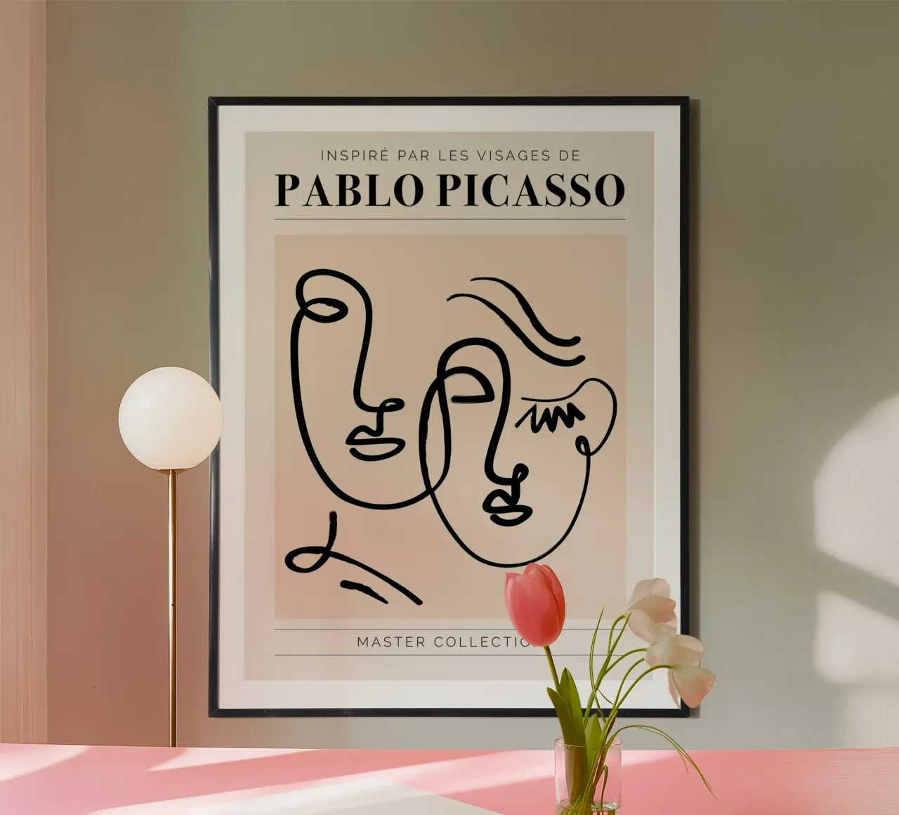 Pablo Picasso - Ispirato ai volti II poster con telaio in alluminio da Linda Richardson