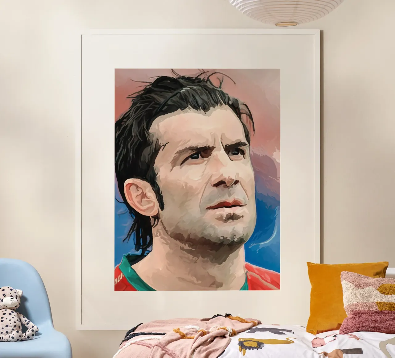 Luis Figo: La leggenda del calcio poster con telaio in legno da dan band