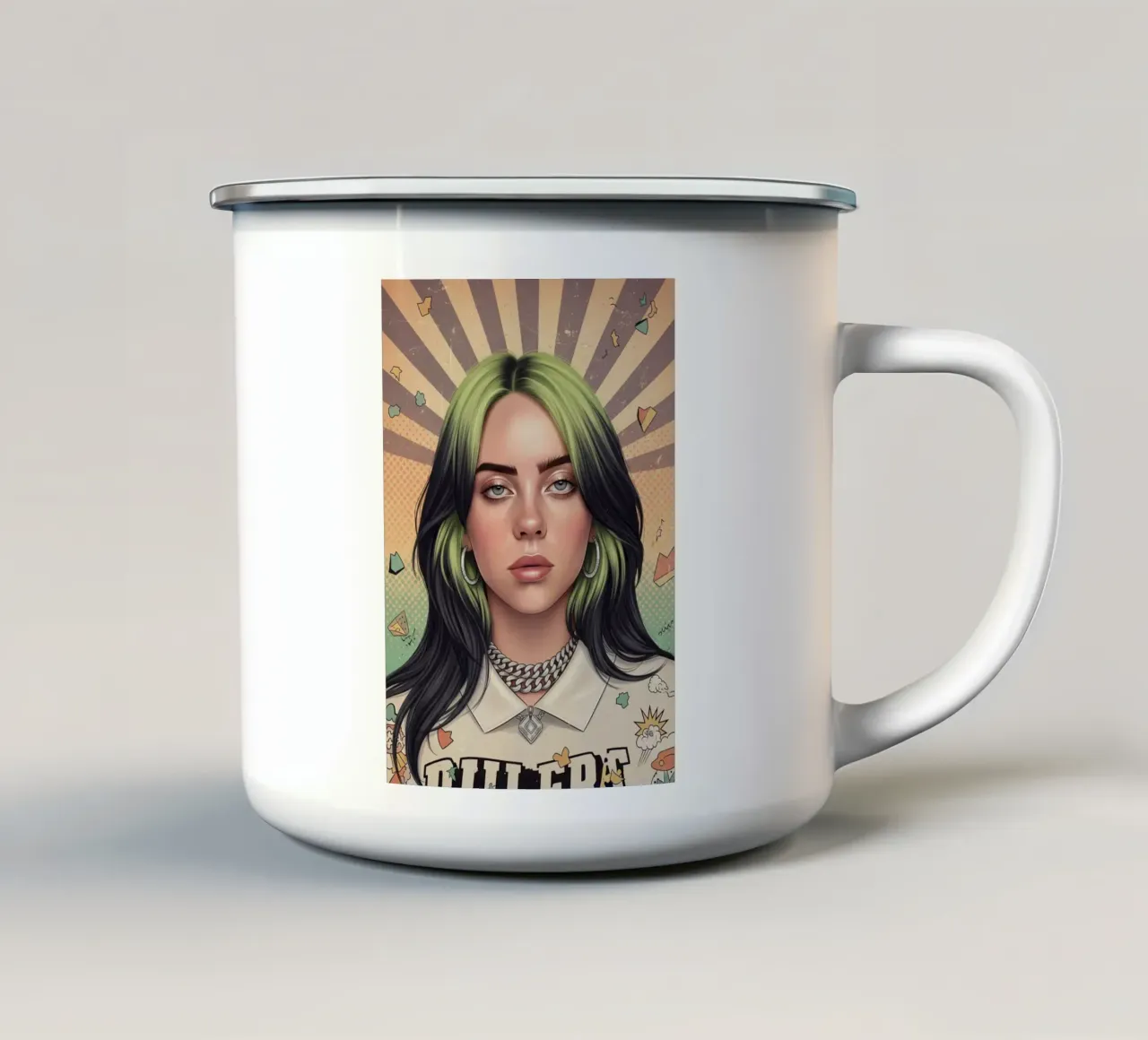 Billie Eilish stile vintage retrò tazza in smalto da Lembayung art