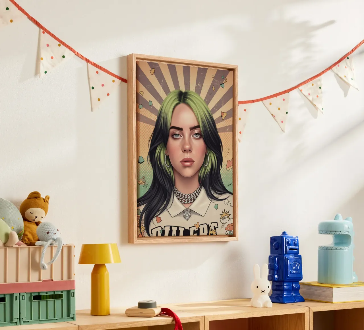 Billie Eilish vintage retro style canvas with Floater frame by Lembayung art
