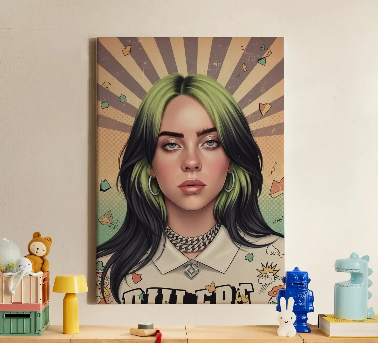 Billie Eilish vintage retro style canvas with Floater frame by Lembayung art
