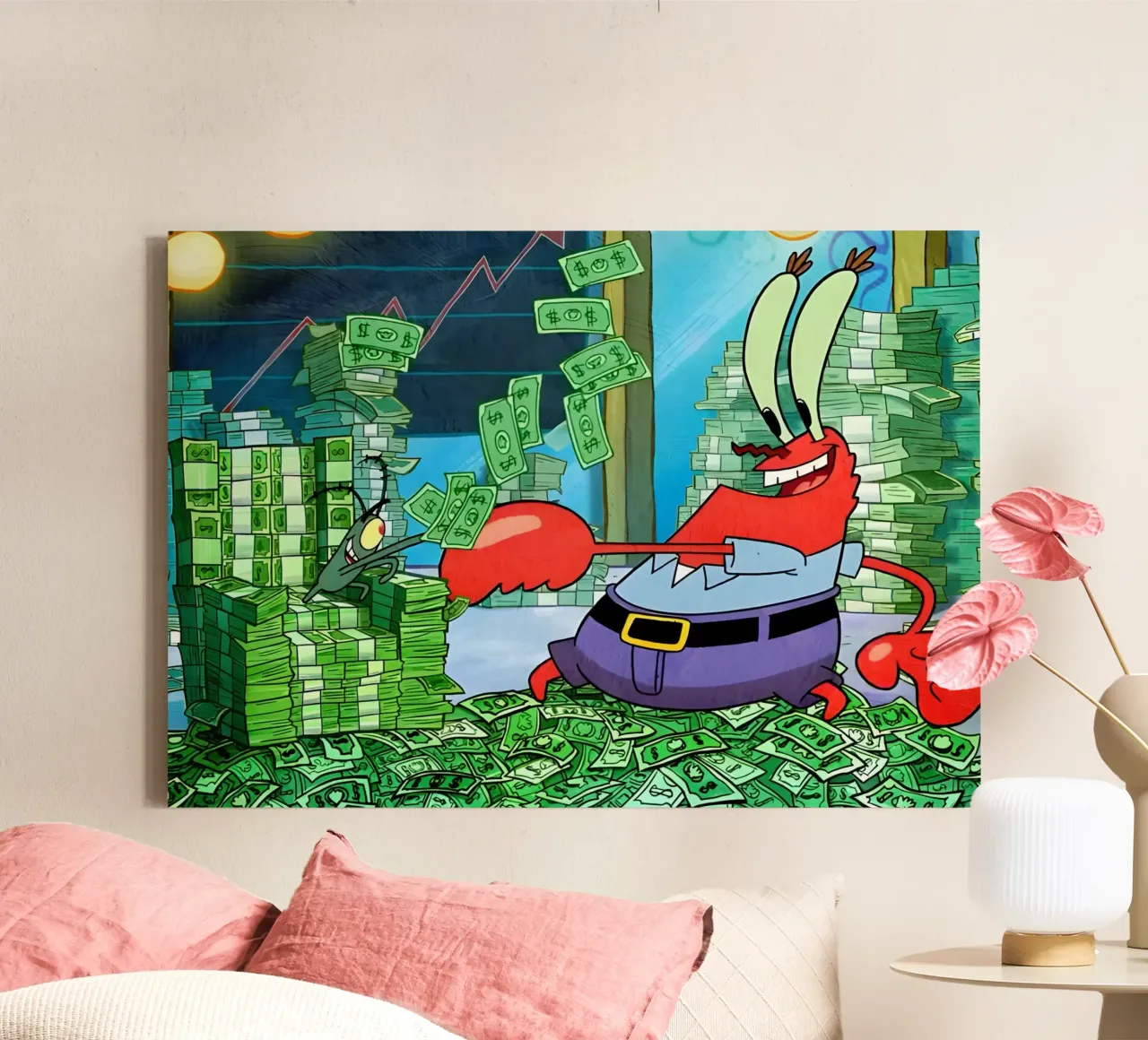 "Mr. Krabs canvas with Floater frame by Low poly art