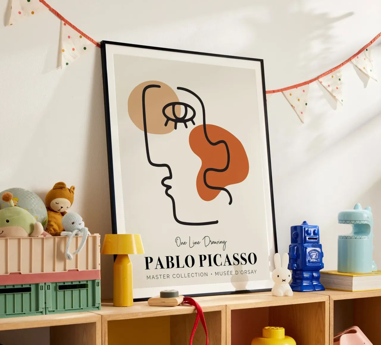 Pablo Picasso One Line Drawing poster con telaio in alluminio da Linda Richardson
