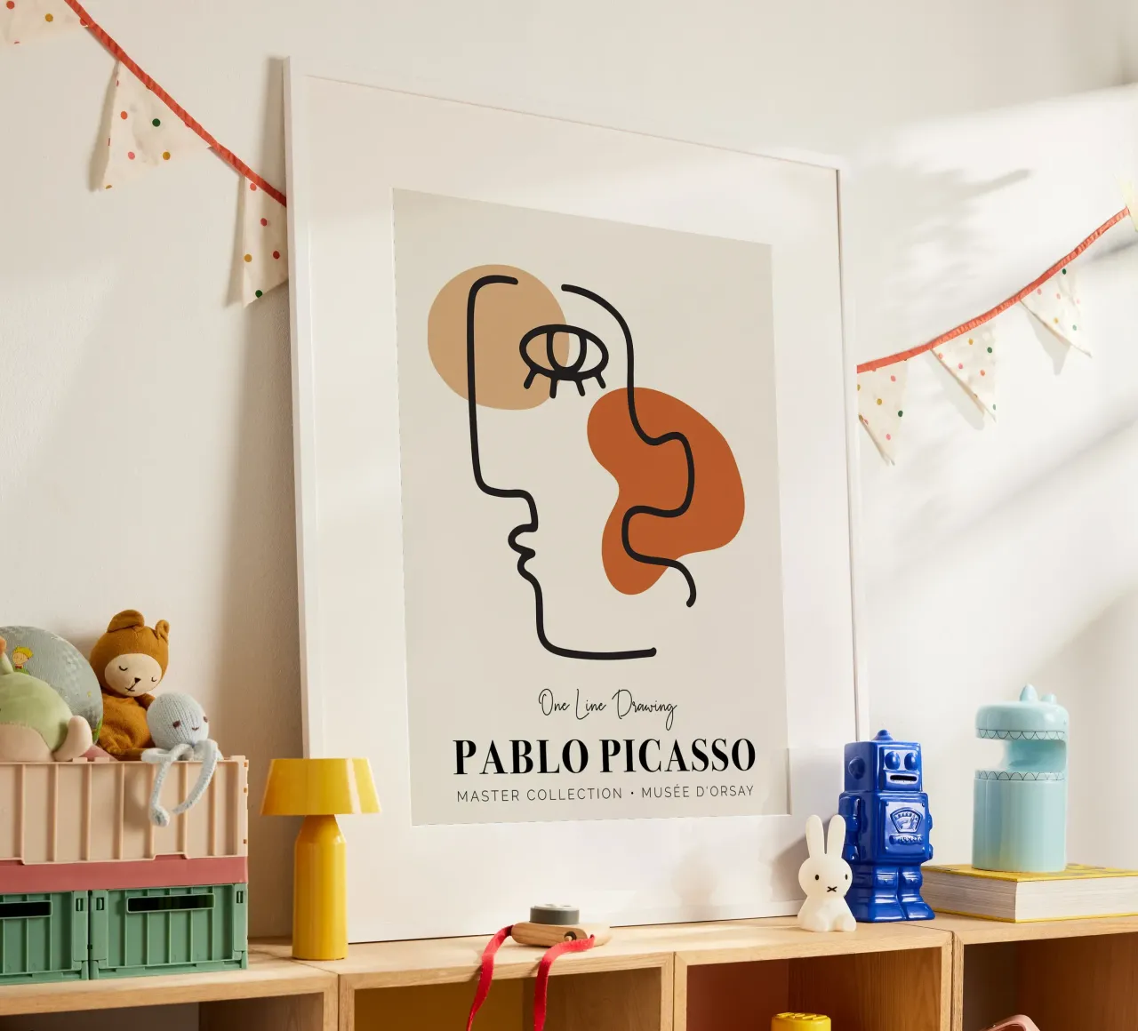 Pablo Picasso One Line Drawing poster con telaio in alluminio da Linda Richardson
