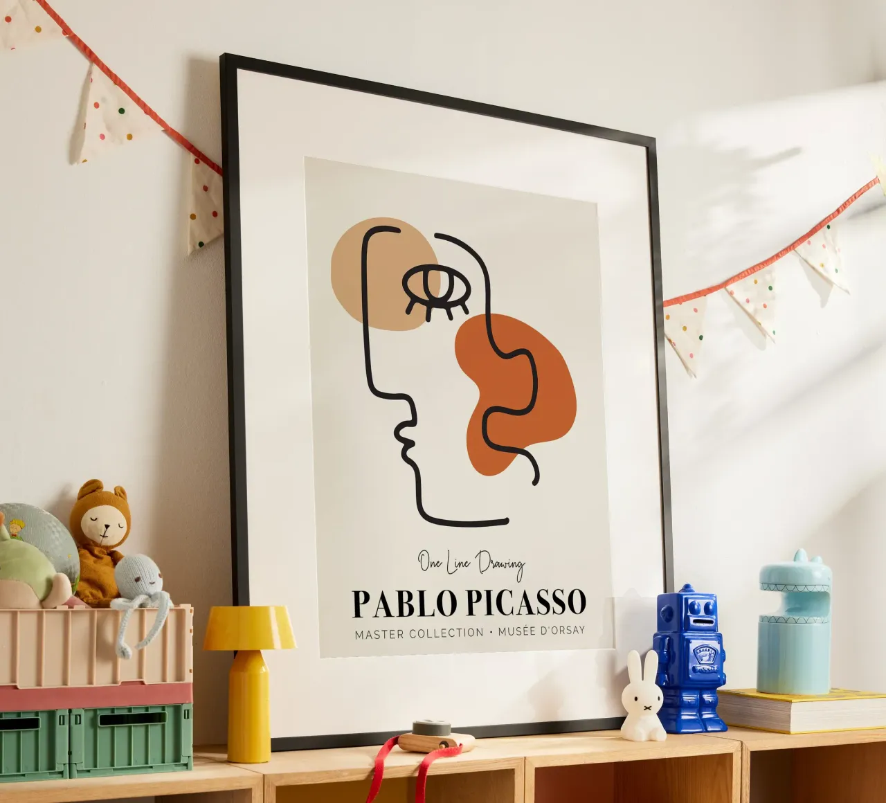 Pablo Picasso One Line Drawing poster con telaio in alluminio da Linda Richardson