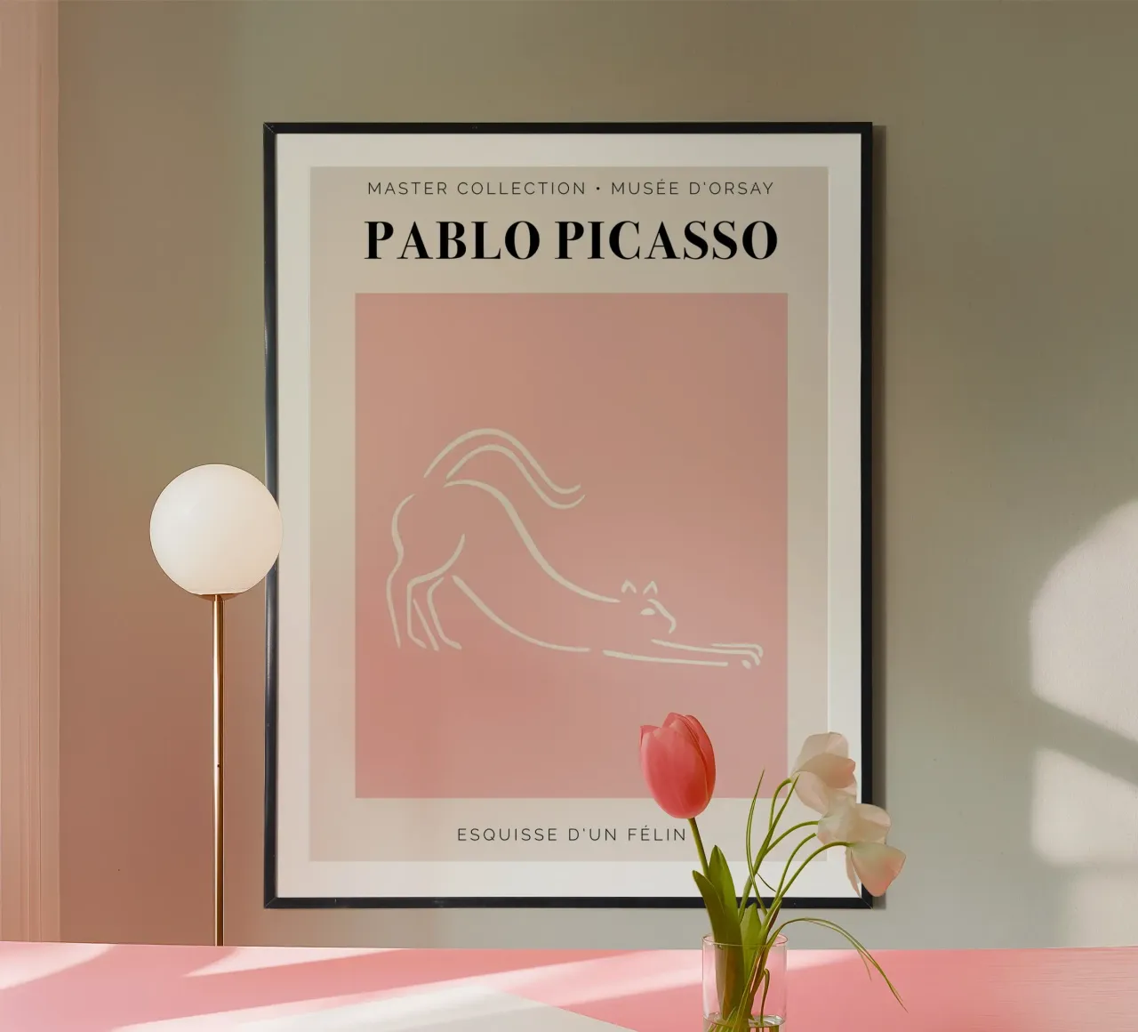 Picasso - Schizzo di un felino poster con telaio in legno da Linda Richardson
