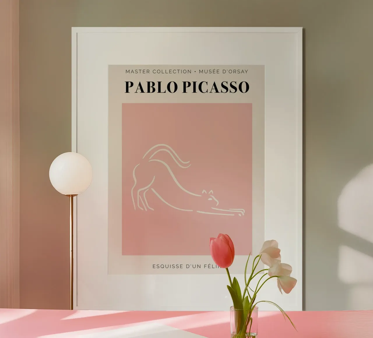 Picasso - Schizzo di un felino poster con telaio in legno da Linda Richardson