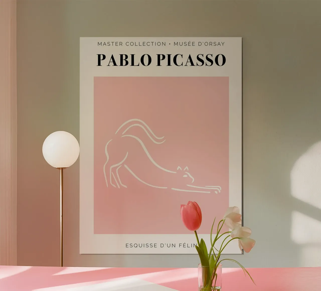 Picasso - Schizzo di un felino poster con telaio in legno da Linda Richardson