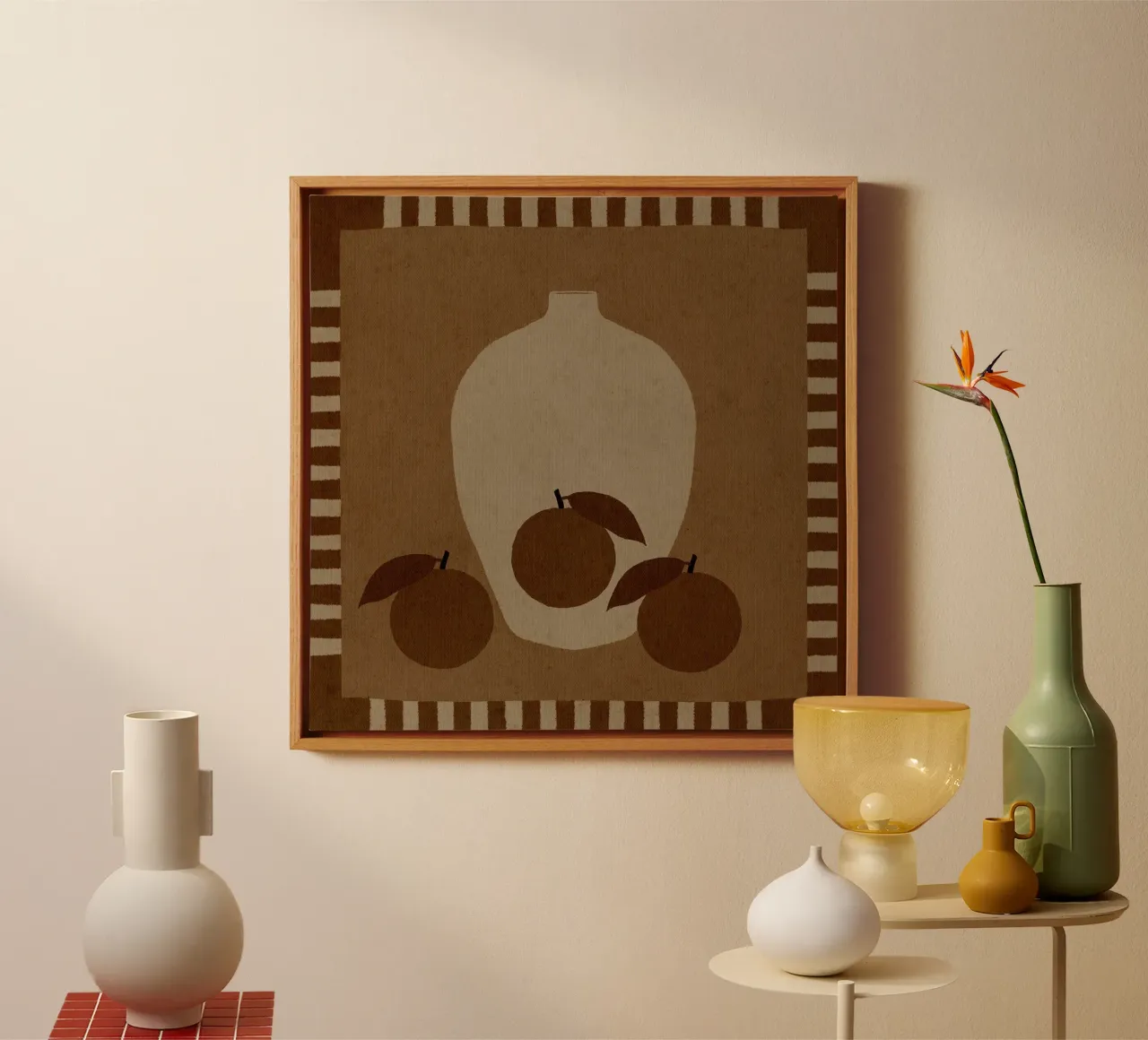 Still Life with Vase and Oranges II by Shatha Dafai canvas with Floater frame by Linda Richardson