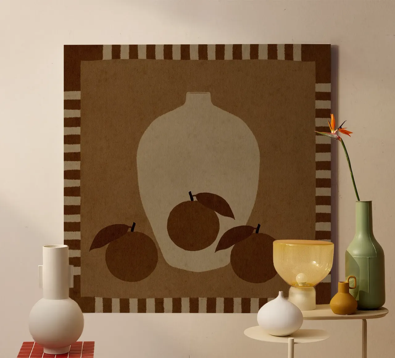 Still Life with Vase and Oranges II by Shatha Dafai canvas with Floater frame by Linda Richardson