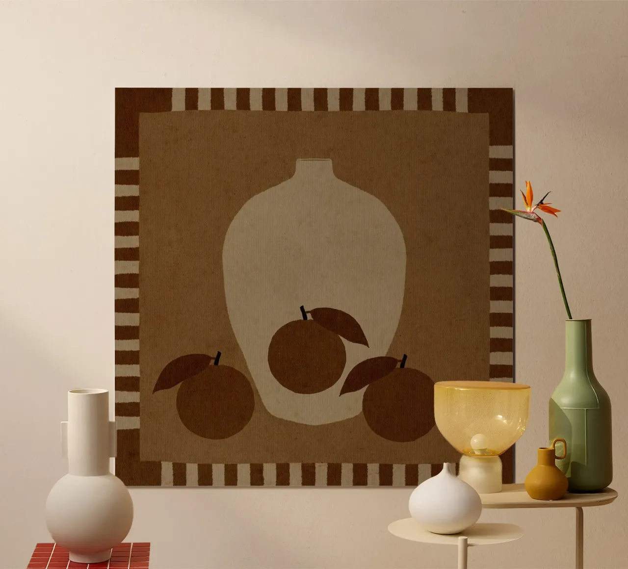 Natura morta con vaso e arance II di Shatha Dafai poster con telaio in alluminio da Linda Richardson