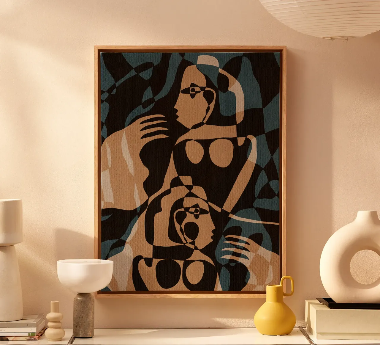 Subtle Ties I by Shatha Dafai canvas with Floater frame by Linda Richardson