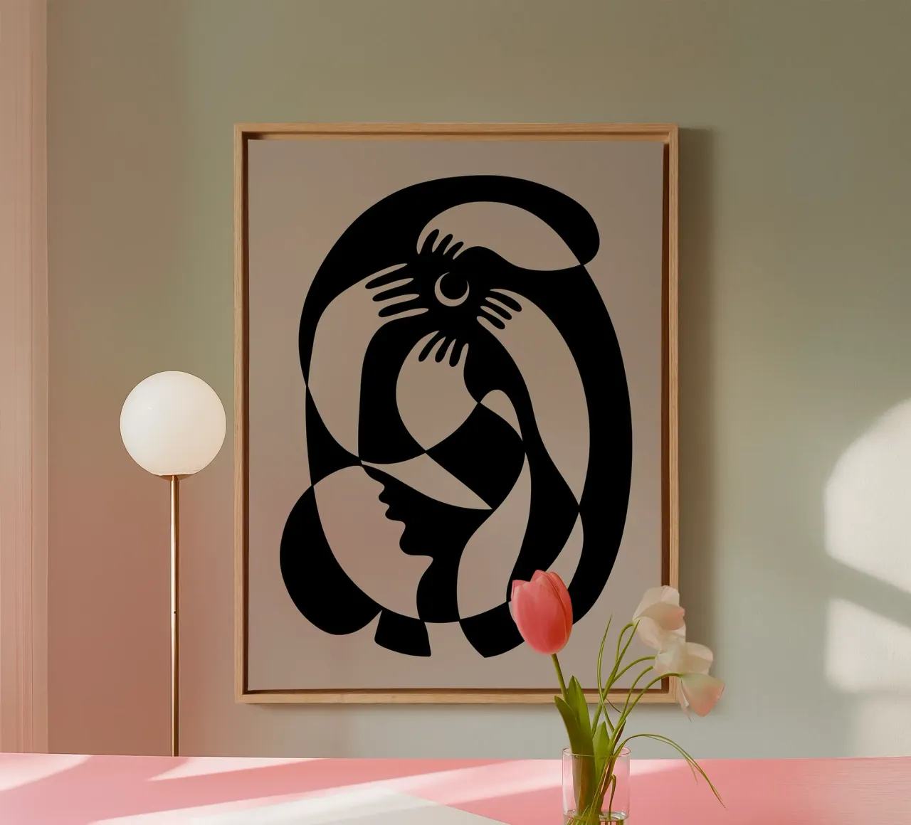 Talking to the moon by Shatha Dafai canvas with Floater frame by Linda Richardson
