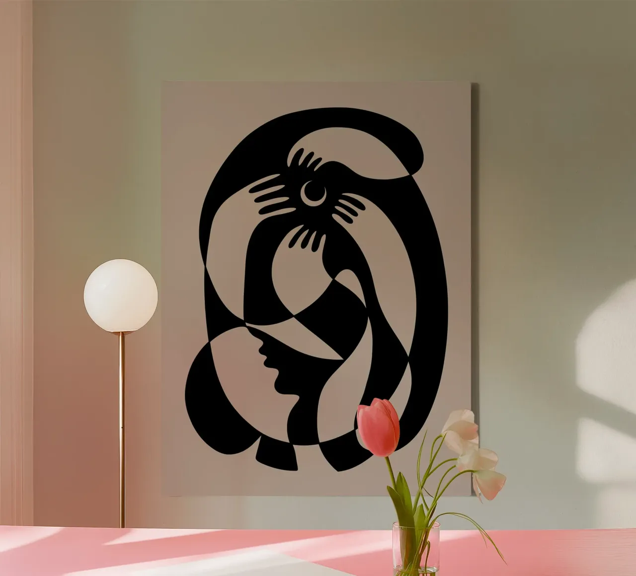 Talking to the moon by Shatha Dafai canvas with Floater frame by Linda Richardson