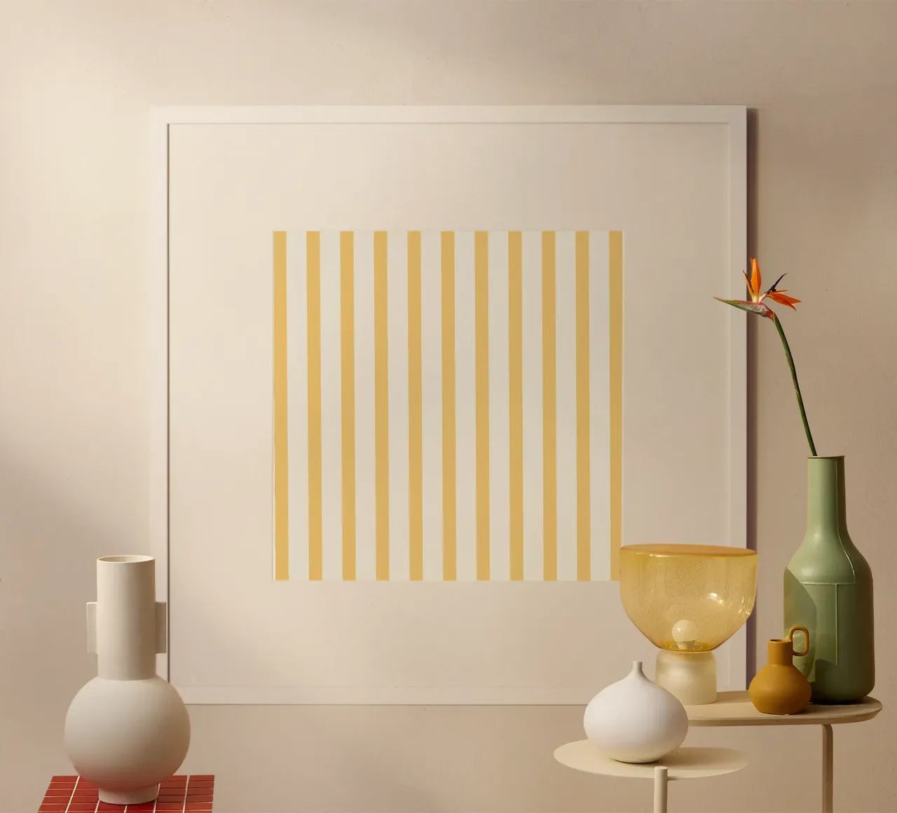 Motif à rayures beige et jaune poster de Paigaam Studio