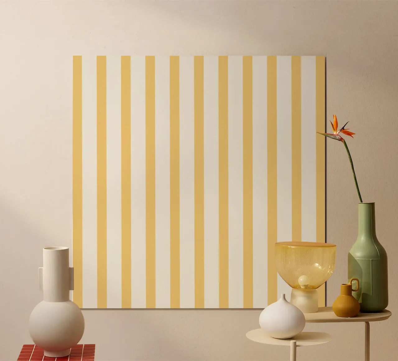Motif à rayures beige et jaune poster de Paigaam Studio
