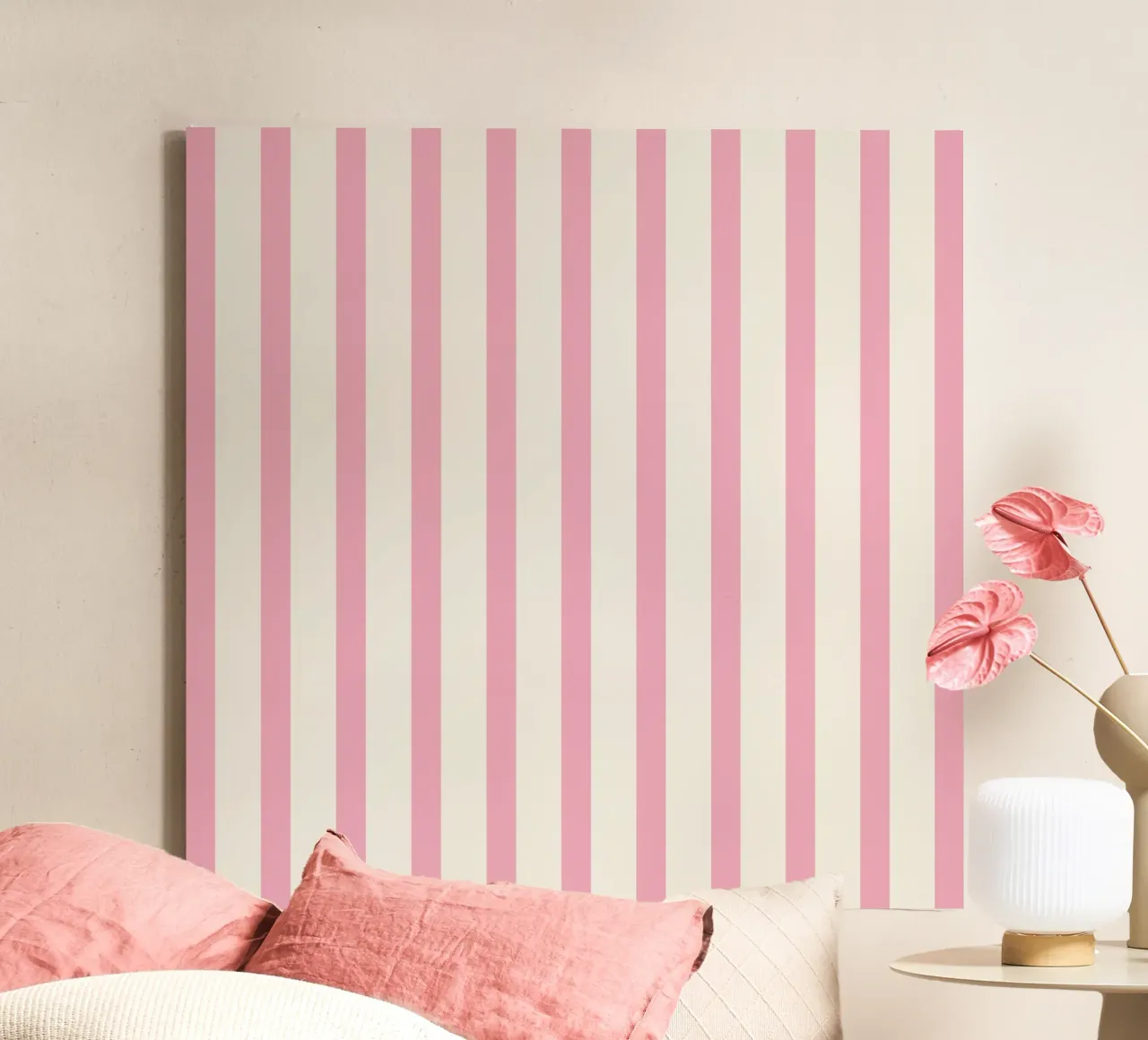 Pink and Beige Stripes Pattern canvas with Floater frame by Paigaam Studio