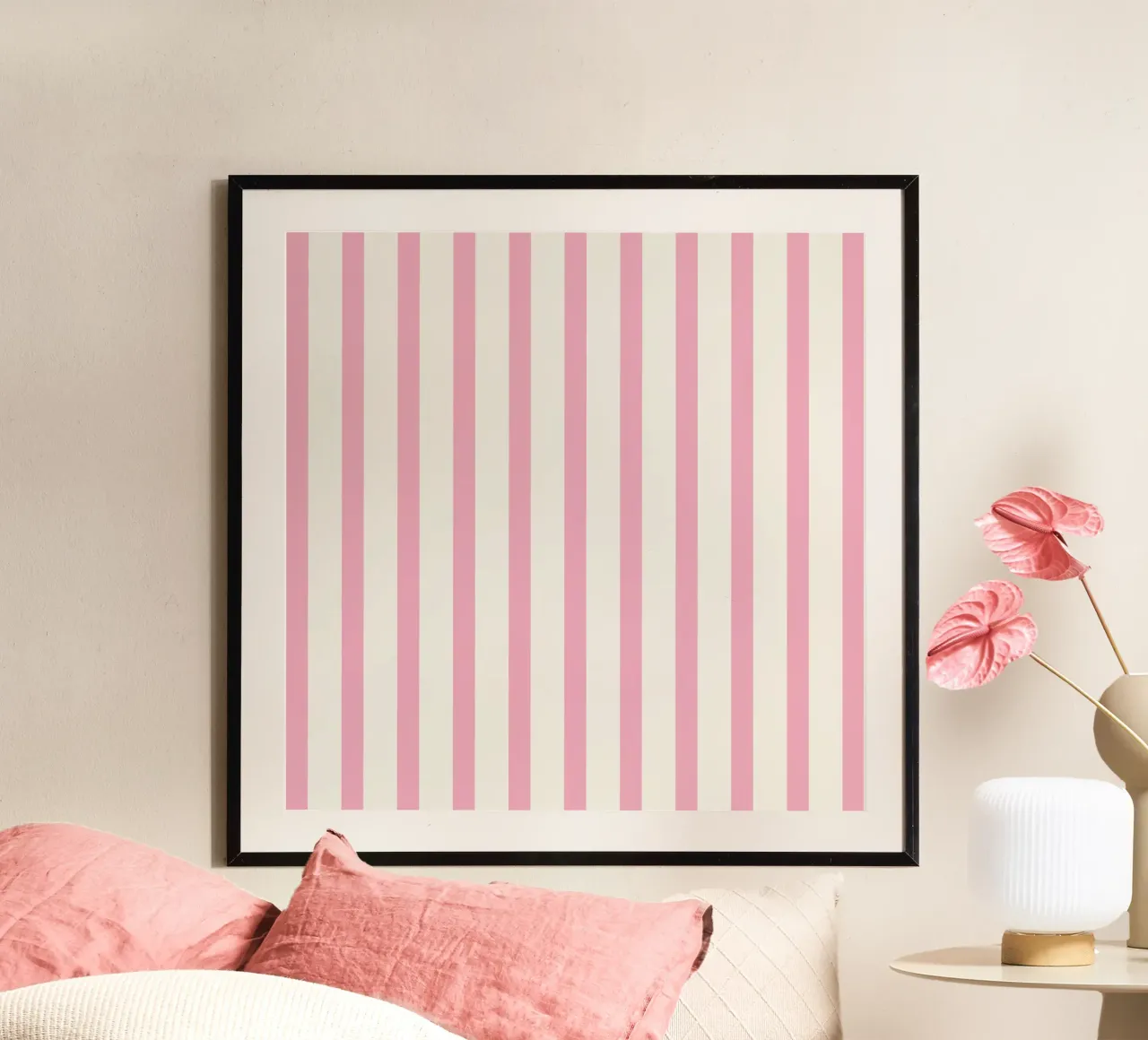 Motivo a strisce rosa e beige poster da Paigaam Studio