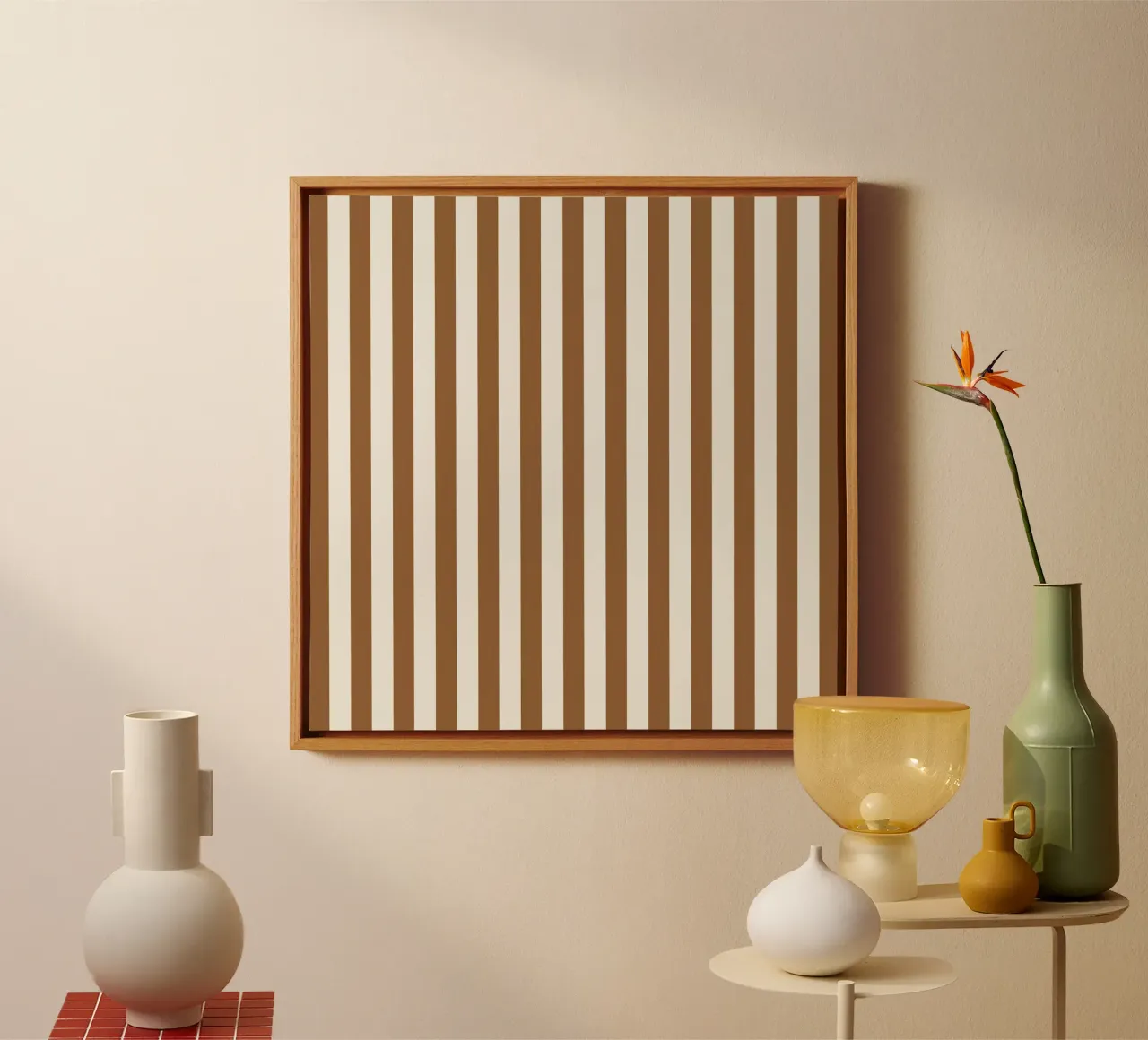 Brown and Beige Stripes Pattern canvas with Floater frame by Paigaam Studio