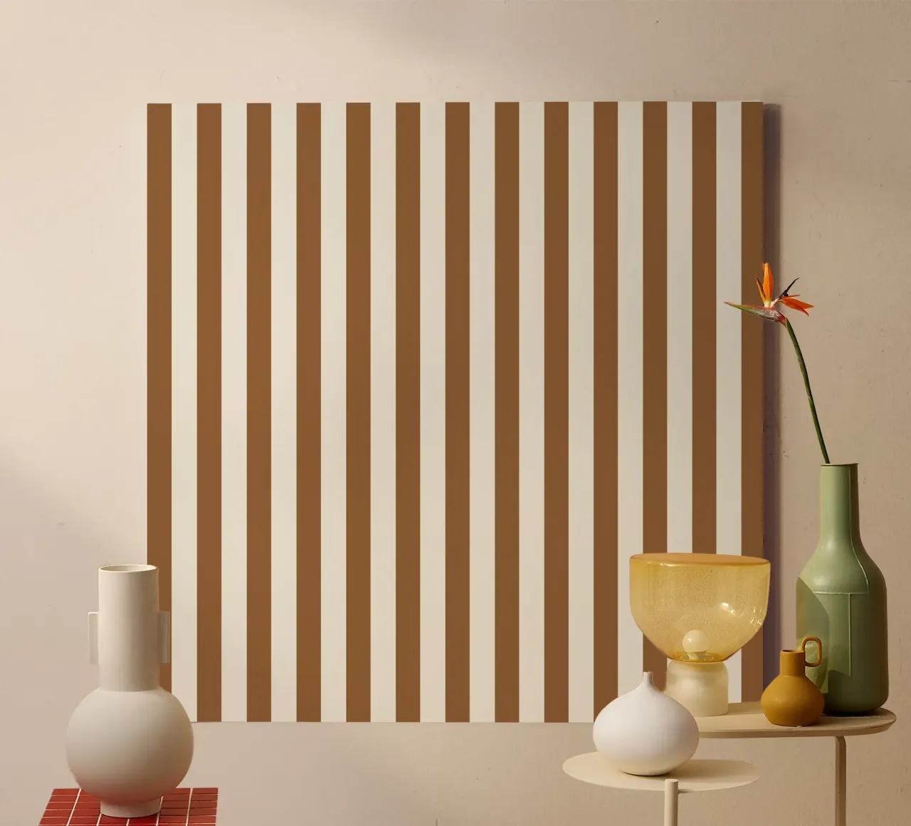 Brown and Beige Stripes Pattern canvas with Floater frame by Paigaam Studio