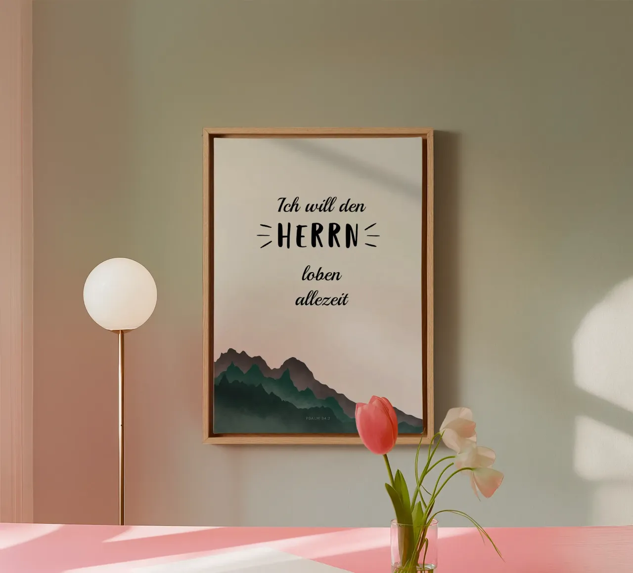 Prijs de Heer altijd - Psalm 34:2 Poster canvas met Baklijst van Isabel Hill