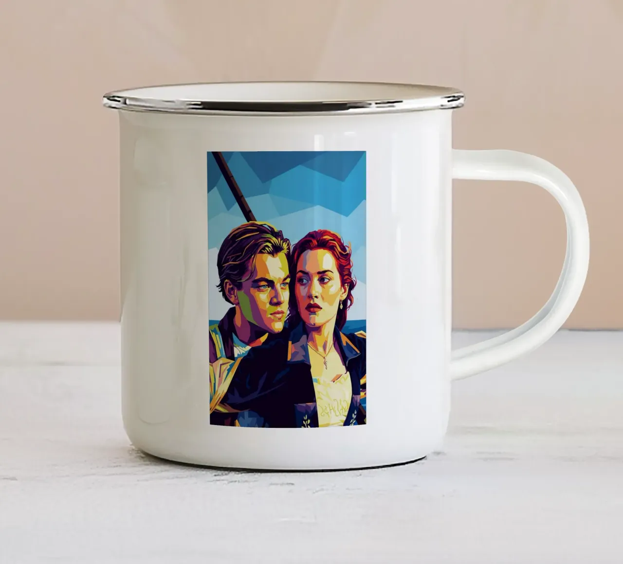 Titanic - Ritratto pop art di Leonardo Dicaprio e Kate Winslet tazza in smalto da Hantamrata