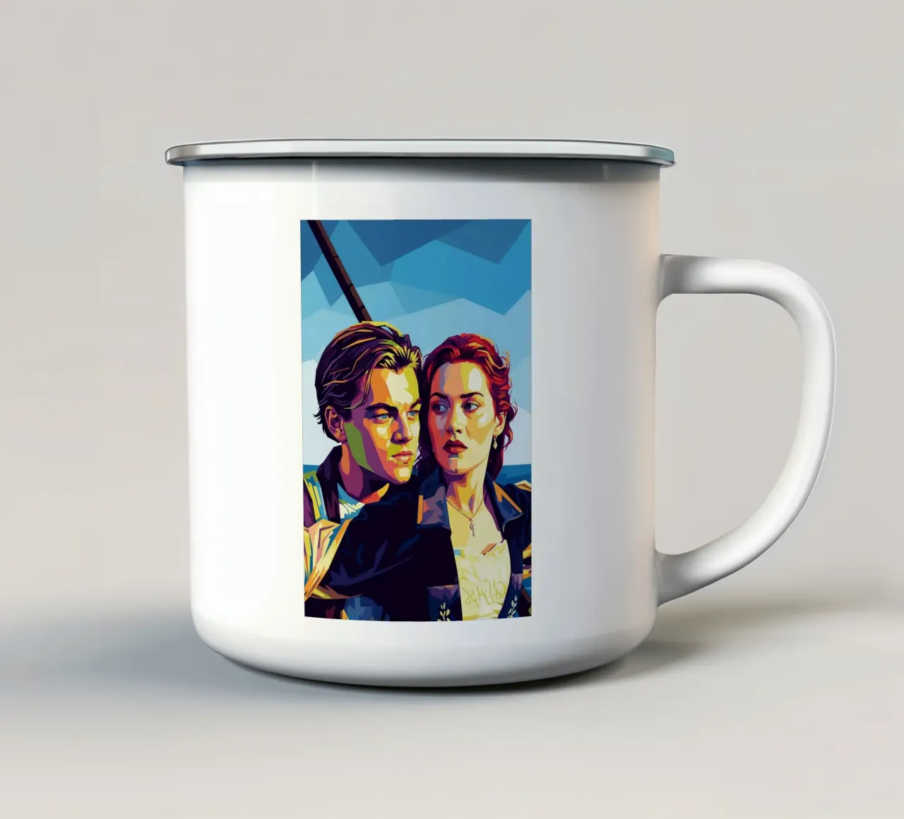 Titanic - Ritratto pop art di Leonardo Dicaprio e Kate Winslet tazza in smalto da Hantamrata