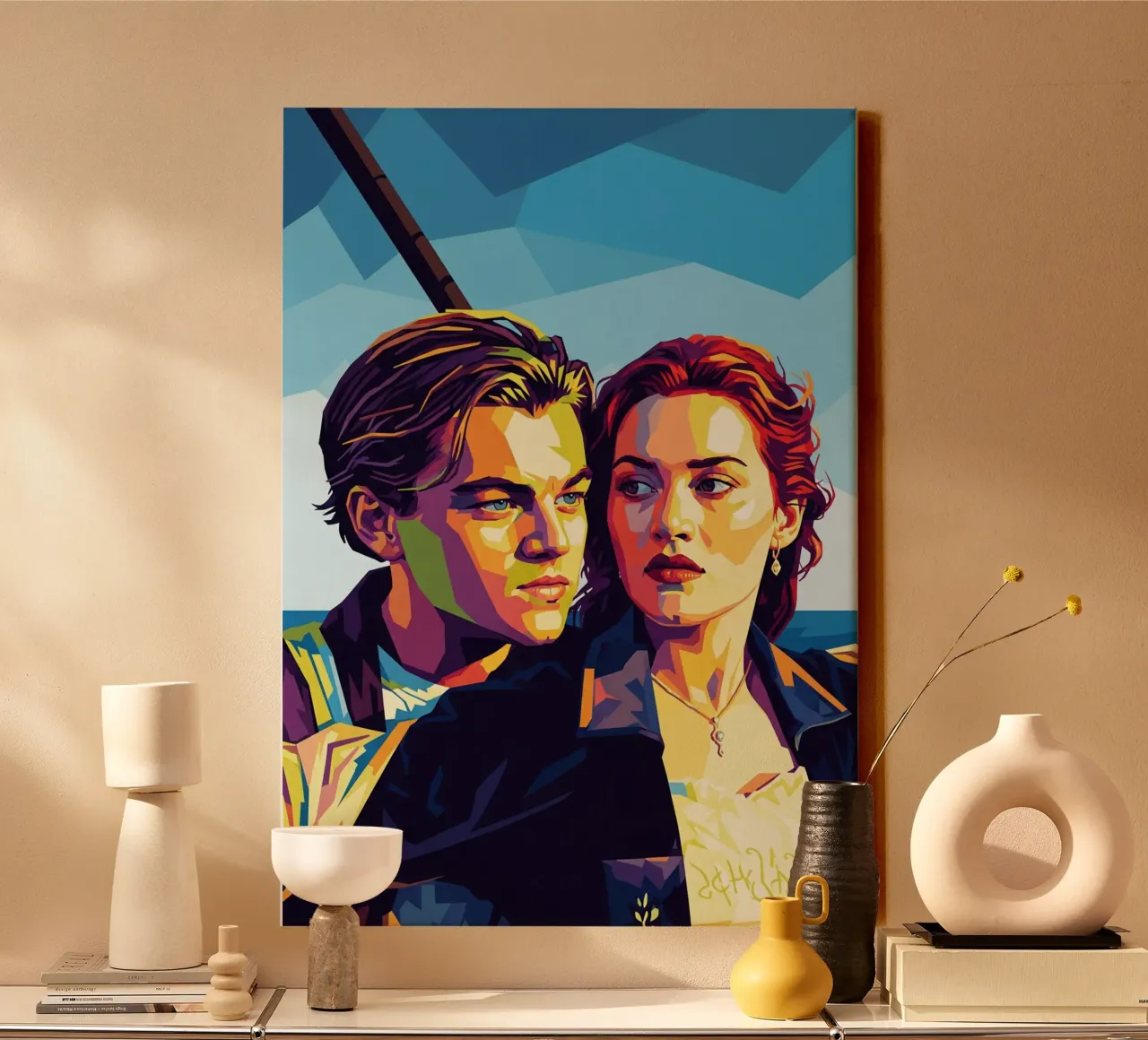 Titanic - Ritratto pop art di Leonardo Dicaprio e Kate Winslet tela con Cornice a cassetta da Hantamrata