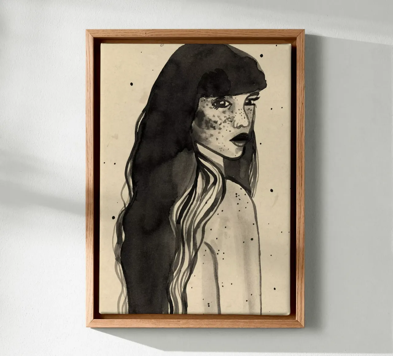 Dame met lang haar canvas met Baklijst van Raissa Oltmanns
