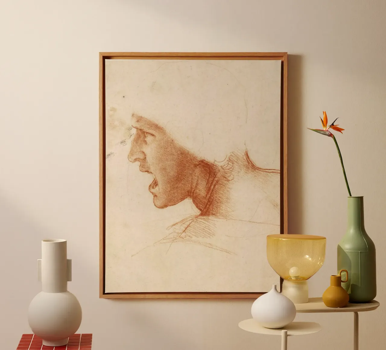 Head of a warrior by Leonardo da Vinci canvas with Floater frame by James McIntosh