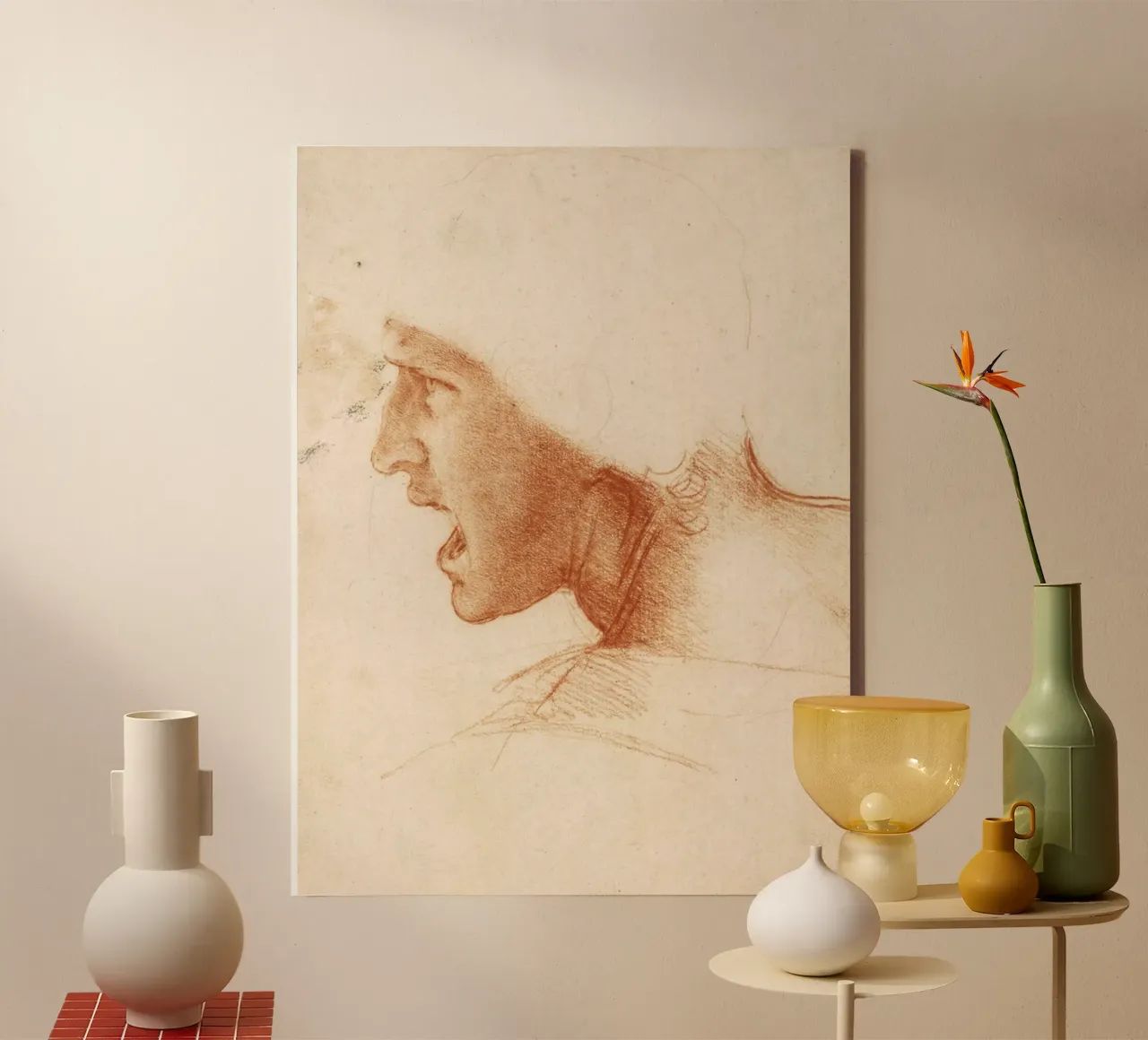 Head of a warrior by Leonardo da Vinci canvas with Floater frame by James McIntosh