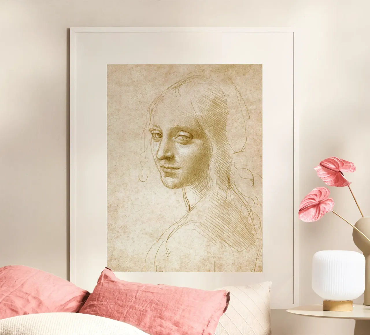 Testa di donna di Leonardo da Vinci l poster con telaio in alluminio da James McIntosh