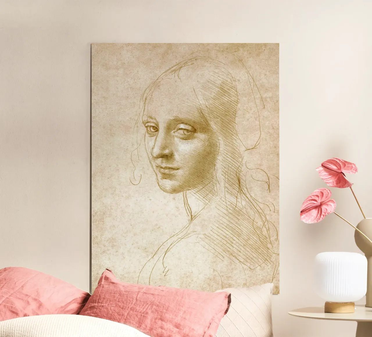 Testa di donna di Leonardo da Vinci l poster con telaio in alluminio da James McIntosh